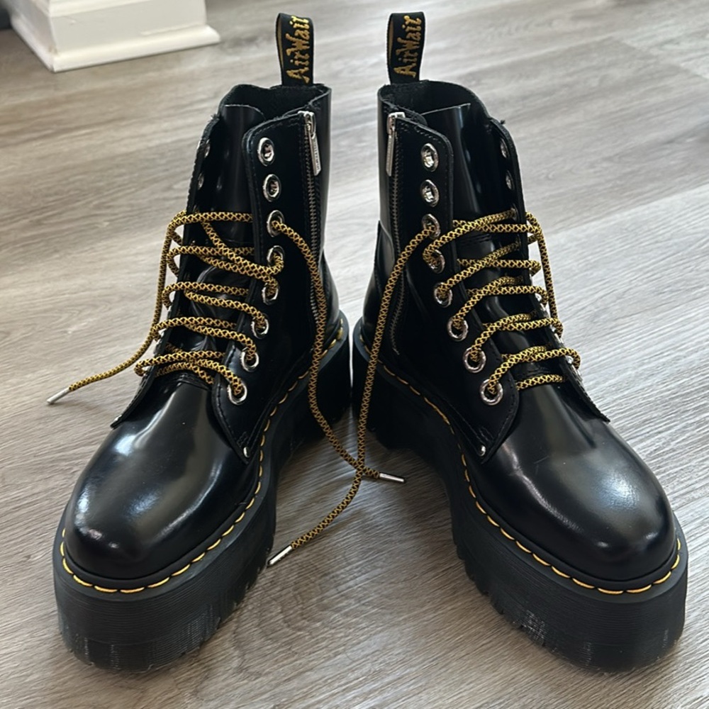 Dr. Martens Black and Yellow Combat Boots platform